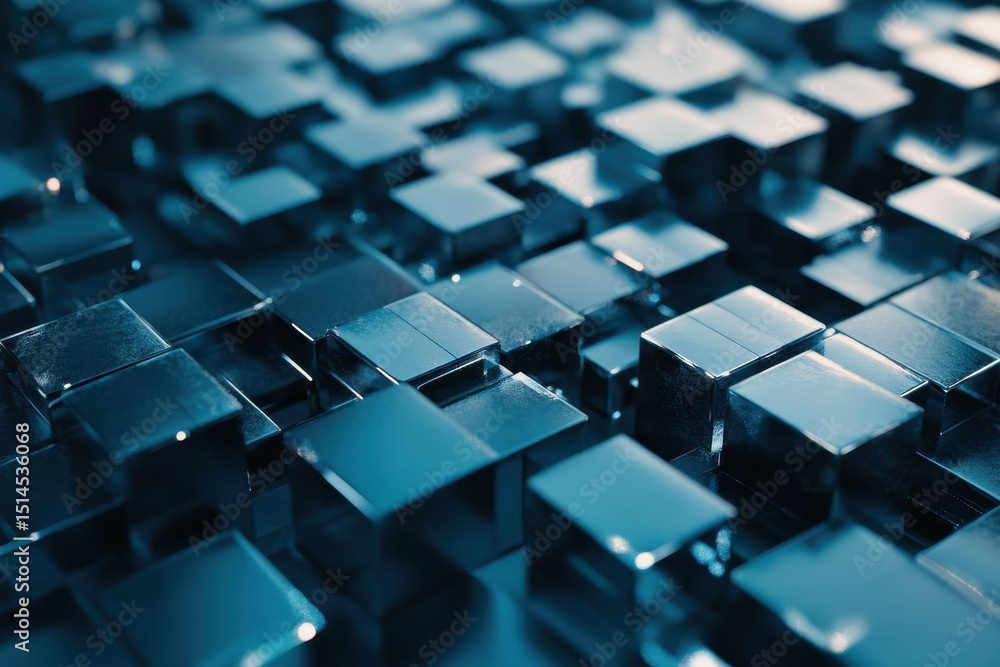 Poster abstract futuristic background featuring blue cubes on a textured surface, surface with blue cubes a