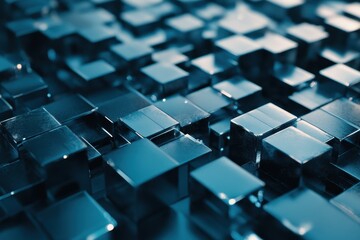 Obraz premium Abstract futuristic background featuring blue cubes on a textured surface, Surface with blue cubes Abstract futuristic background Seamless 3D render