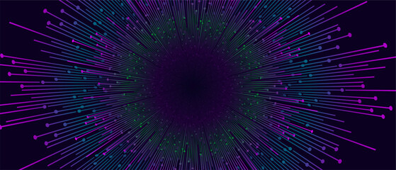 Radiating lines converge to a central point on dark background