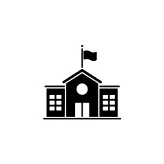 Icon Silhouette of school building with flag in a minimalist style  