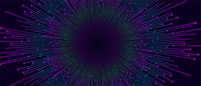 Radiating lines converge to a central point on dark background