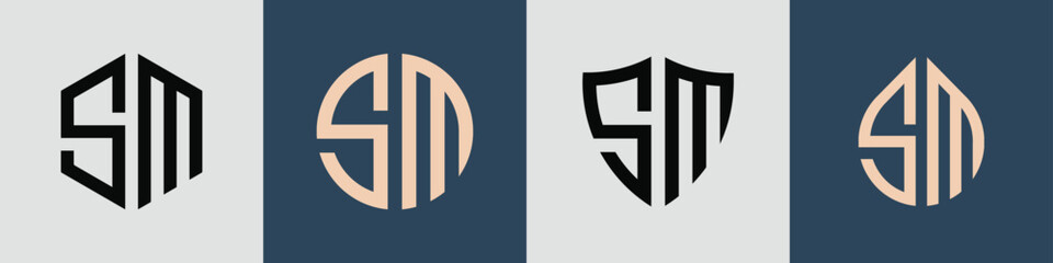Creative simple Initial Letters SM Logo Designs Bundle.