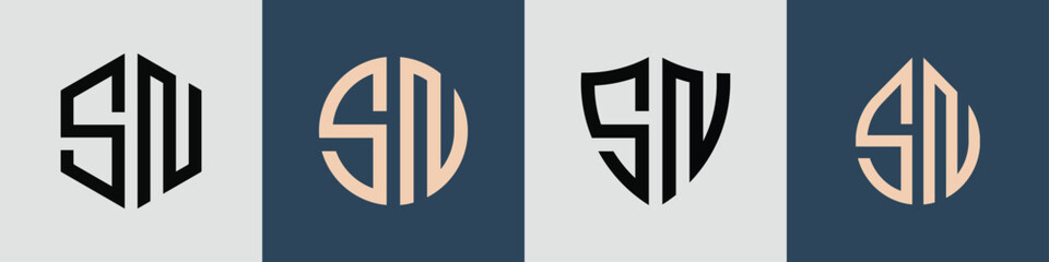 Creative simple Initial Letters SN Logo Designs Bundle.