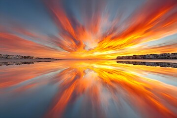Stunning sunset reflecting on calm water