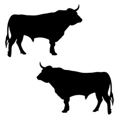 Buffalo silhouette, Double Buffalo set box icon, Bull illustration, silhouette, set icon, silhouette, Buffalo icon