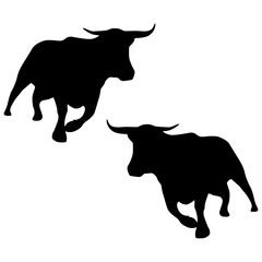 Buffalo silhouette, Double Buffalo set box icon, Bull illustration, silhouette, set icon, silhouette, Buffalo icon