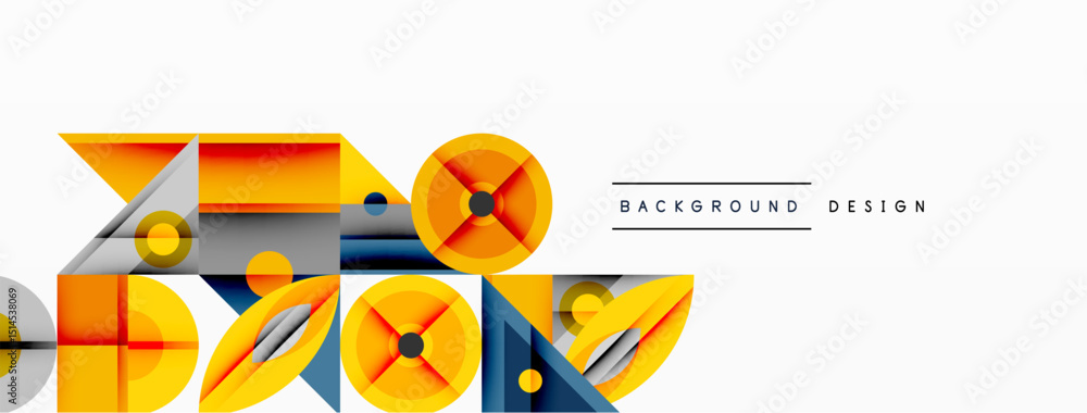 Aufkleber Abstract geometric shapes, orange, blue, yellow tones. Modern design elements create dynamic visual composition. Minimalist style.