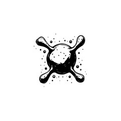 Abstract black and white minimalist illustration of a virus or molecule shape