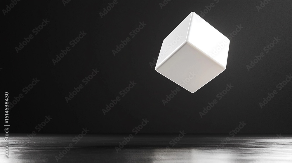 Poster white cube floating in dark space