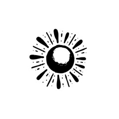 Abstract Hand-Drawn Black Sun with Rays Illustration on White Background