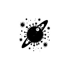 Stylized Coronavirus Cell Illustration with Planetary Ring Symbolizing Global Pandemic