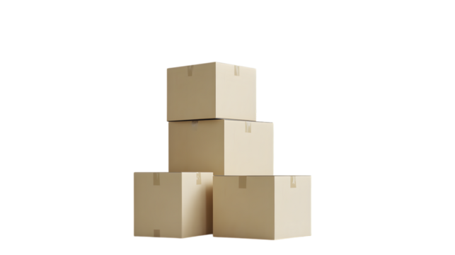 Stacked cardboard boxes isolated on black background delivery and storage concept