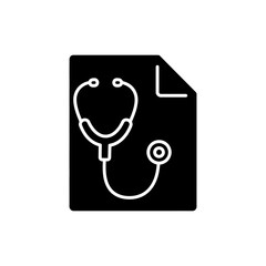 Stethoscope resting on file folder on white background for medical concept