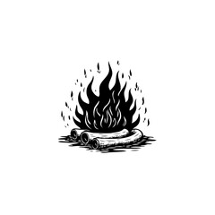 Monochrome campfire illustration, stylized flame drawing evoking warmth and nature