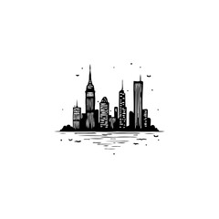 Obraz premium Striking black and white minimalist vector illustration showcasing a detailed cityscape
