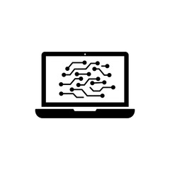 Laptop showing circuit path representing electronic connections and technology