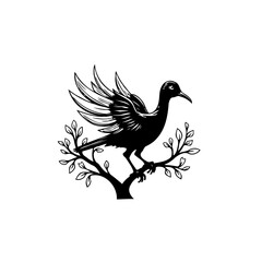 Elegant silhouette of a bird perched gracefully on a stylized tree branch design
