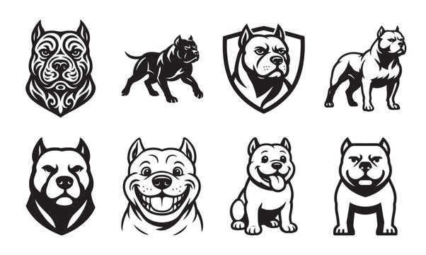 American Bully dog icon set vector illustration