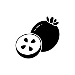 Halved Feijoa Fruit Showing Seeded Interior on White Background