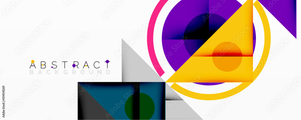 Poster modern abstract design. overlapping geometric shapes create vibrant visual composition. purple, yell