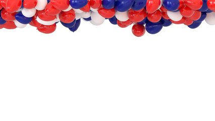 Naklejka premium plein de ballons bleus, blancs et rouges collés au plafond pour faire la fête - rendu 3D sur fond transparent