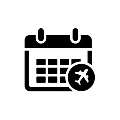 Calendar with flight date icon on white background for travel planning