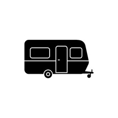 Caravan with door open showing side entrance on white background