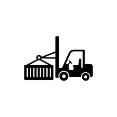 Cargo container lifted by forklift icon for warehouse logistics