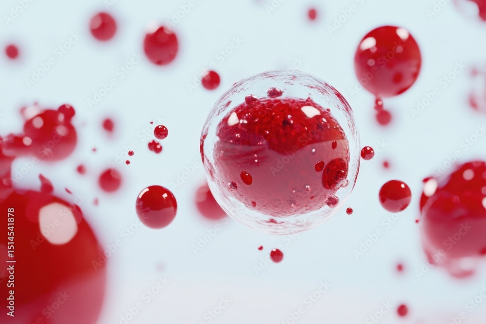 Aufkleber red liquid droplets spreading on a light surface creating a vivid visual effect, the red liquid spre
