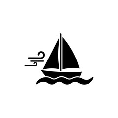 Sailboat on waves with wind blowing showing nautical adventure