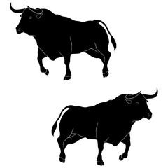 Bull silhouette, Double Bull set box icon, Bull buffalo illustration, silhouette, buffalo set icon, silhouette, buffalo icon