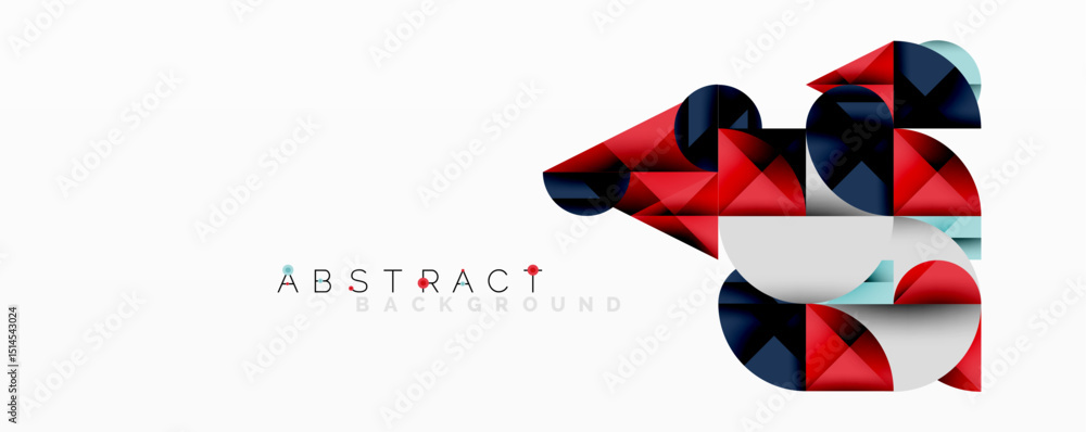 Poster geometric shapes form abstract design. red, blue, white colors create modern visual effect. minimali