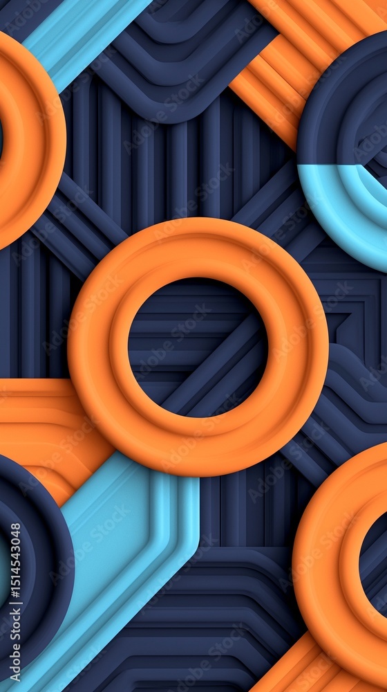 Poster abstract geometric pattern with stacked rings and color variations