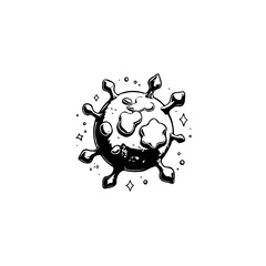 Stylized depiction of a virus cell with a monochrome design suitable for graphic uses