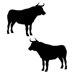 Bull silhouette, Double Bull set box icon, Bull buffalo illustration, silhouette, buffalo set icon, silhouette, buffalo icon