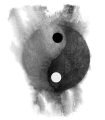 watercolor painting ink abstract texture minimal yin yang symbol. png hand drawn.