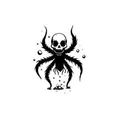 Spooky spider skull illustration for halloween or horror theme design, minimal art