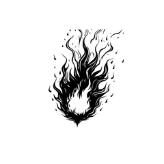 Monochrome Artistic Illustration: Intense Black Flame Design on White Background