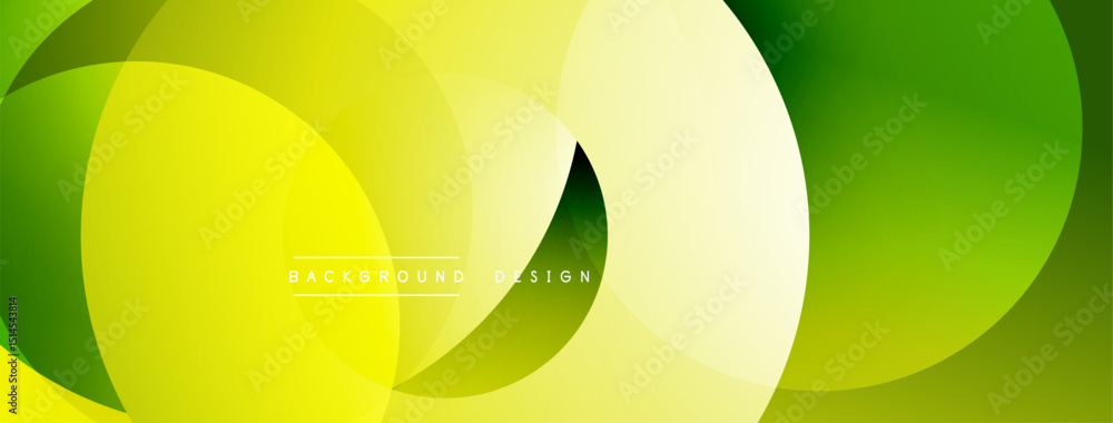 Poster Abstract yellow, green circles overlap. Gradient background creates dynamic visual effect. Modern design element for banners, presentations.