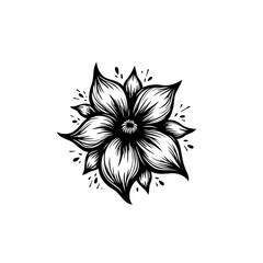 Detailed floral design with delicate petals in black and white illustration