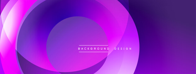 Abstract purple layers create dynamic background. Smooth gradients, circular shapes suggest modern design elements. Minimalist text present.