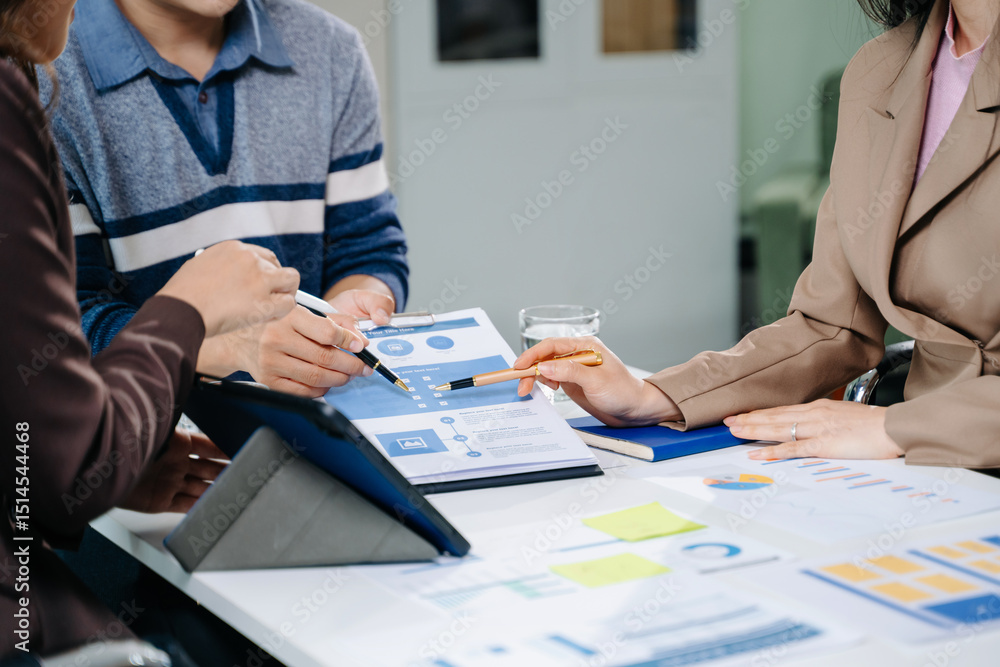 Poster smart team analyzing financial data with digital reports and charts. concept of business strategy, t
