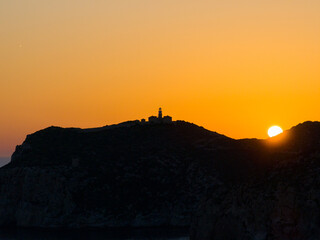 Faro de Tramuntana en la Isla de Dragonera al atardecer, Mallorca