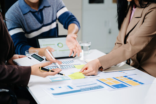 Business team meeting present.professional investor working with  Finance managers task. with laptop smart phone and digital tablet