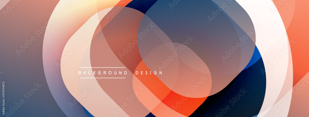 Poster Abstract layers create dynamic composition. Overlapping circles blend orange, blue, gray tones. Modern design element for backgrounds.