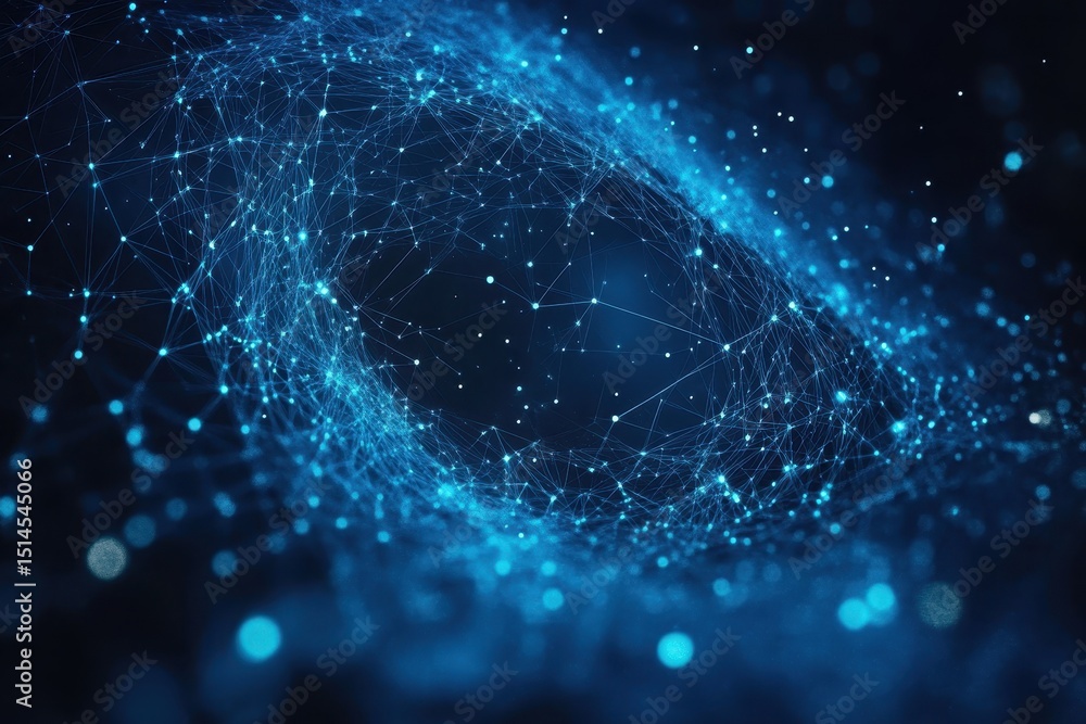 Poster Dynamic blue polygon abstract background with flowing motion graphics and interconnected points of light, Blue polygon abstract backgrounds motion graphic