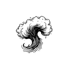 Artistic depiction of a stylized cloud resembling a tree in black and white