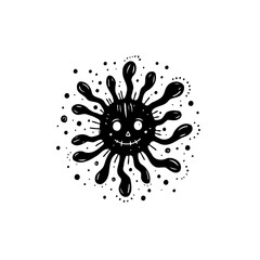 Whimsical Black Splatter Character with Googly Eyes and Cheerful Smile on White