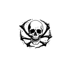 Skull and crossbones design in black and white with a menacing and edgy feel