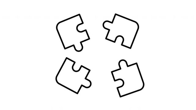 Puzzle pieces animated icon. Separate and connect line animation. Business concept. Team collaboration. Black illustration on white background.4k Motion Graphics